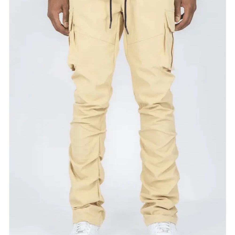 Rebel Minds Men's Tan Stacked Cargo Pants Size Medium‎